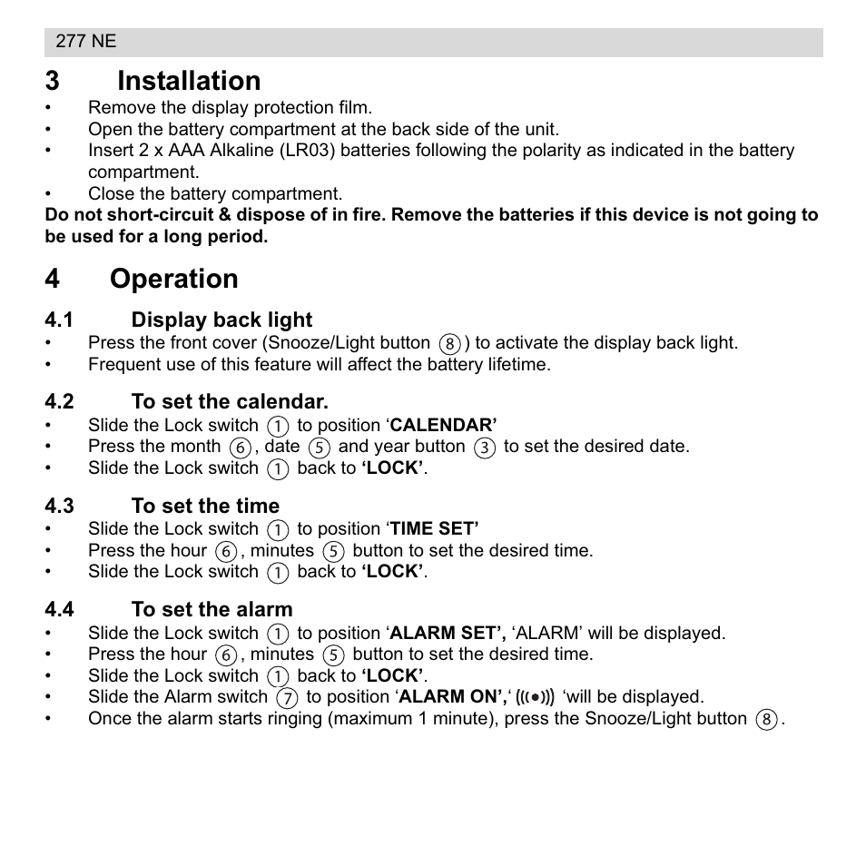 3installation, 4operation | National Geographic 277 NE User Manual | Page 4 / 64