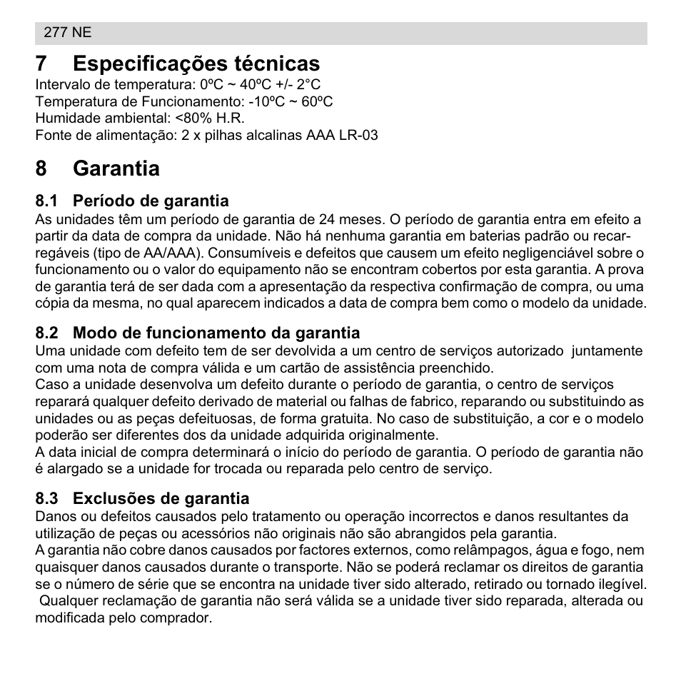 7especificações técnicas, 8garantia | National Geographic 277 NE User Manual | Page 42 / 64