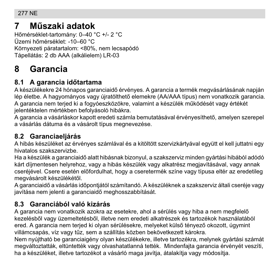 7mħszaki adatok, 8garancia | National Geographic 277 NE User Manual | Page 54 / 64