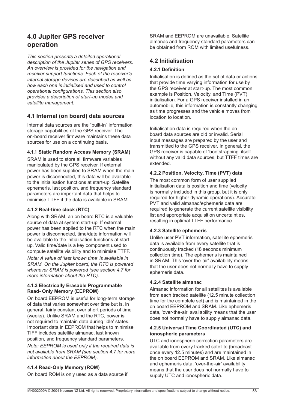 0 jupiter gps receiver operation | Navman 11 User Manual | Page 58 / 90