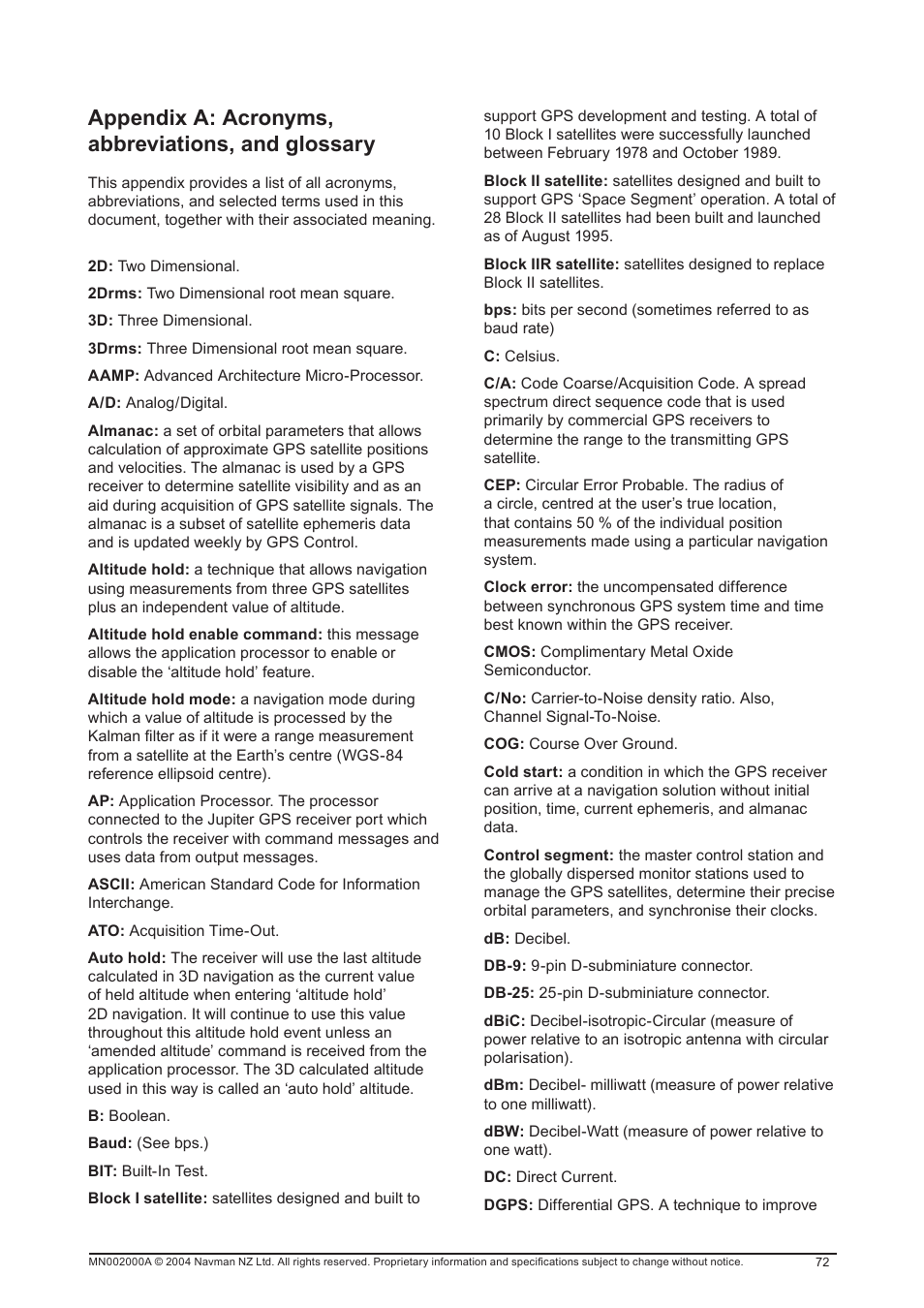 Appendix a: acronyms, abbreviations, and glossary | Navman 11 User Manual | Page 72 / 90