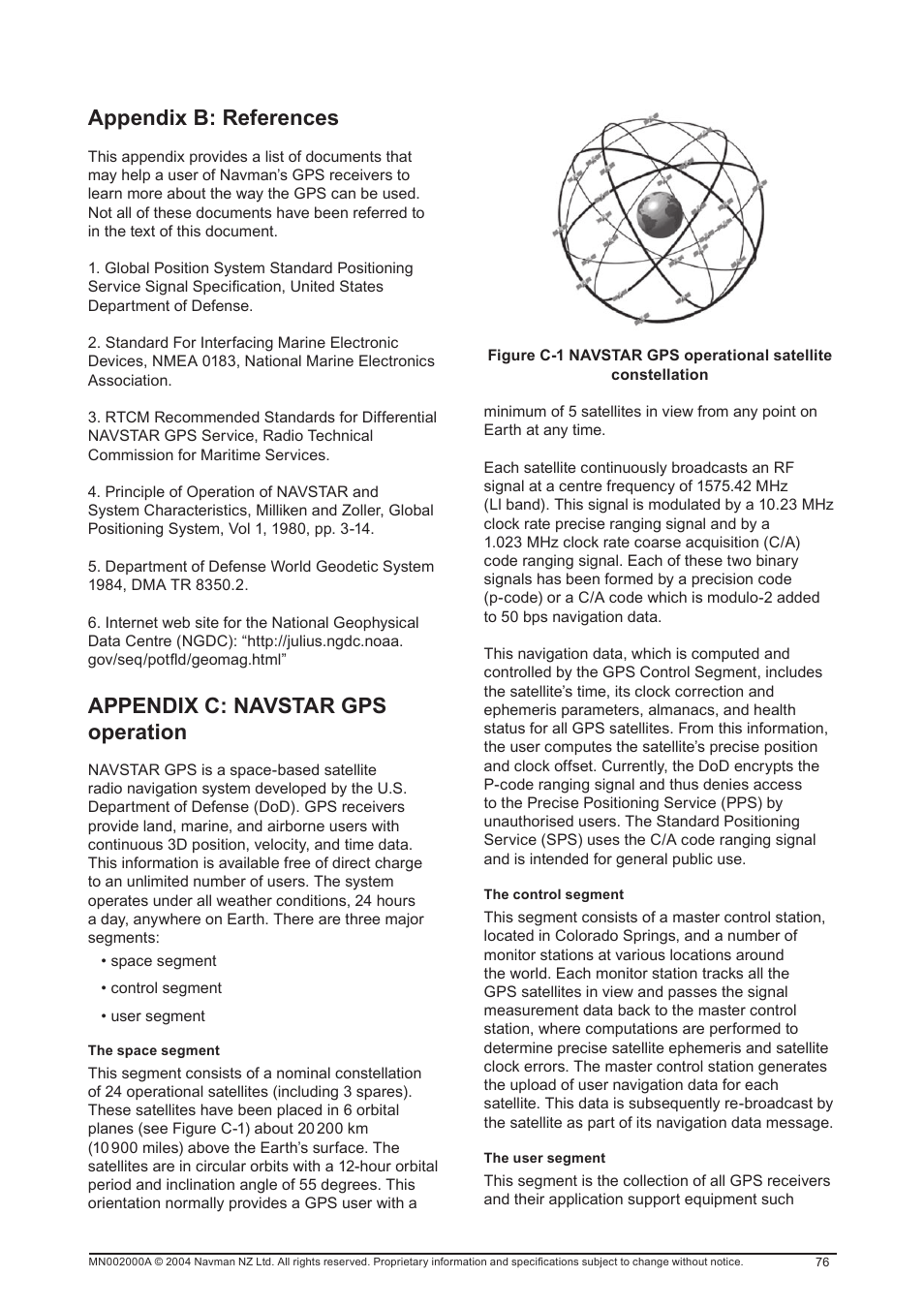 Appendix b: references, Appendix c: navstar gps operation | Navman 11 User Manual | Page 76 / 90