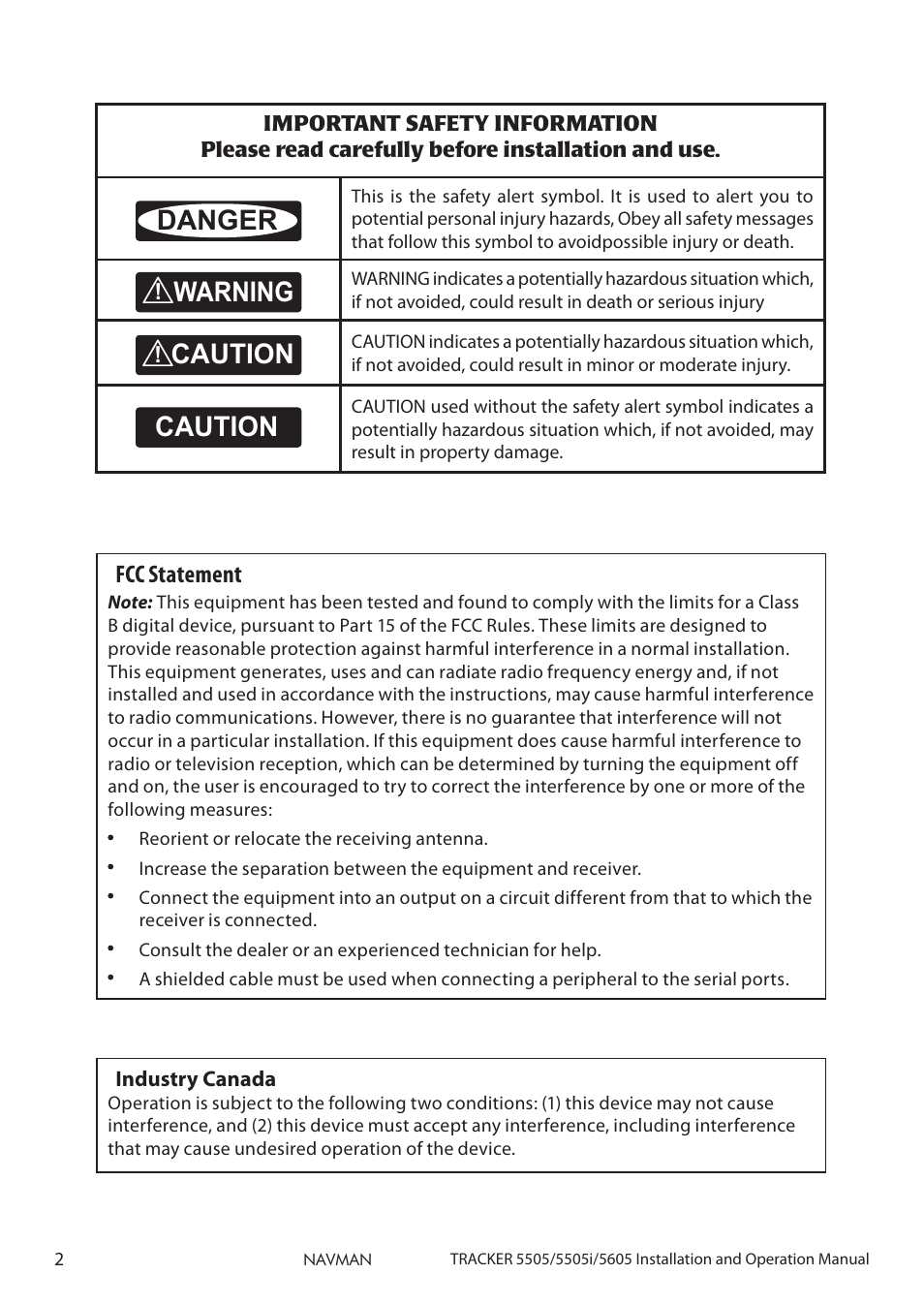 Caution, Caution danger warning | Navman 5505 User Manual | Page 2 / 68