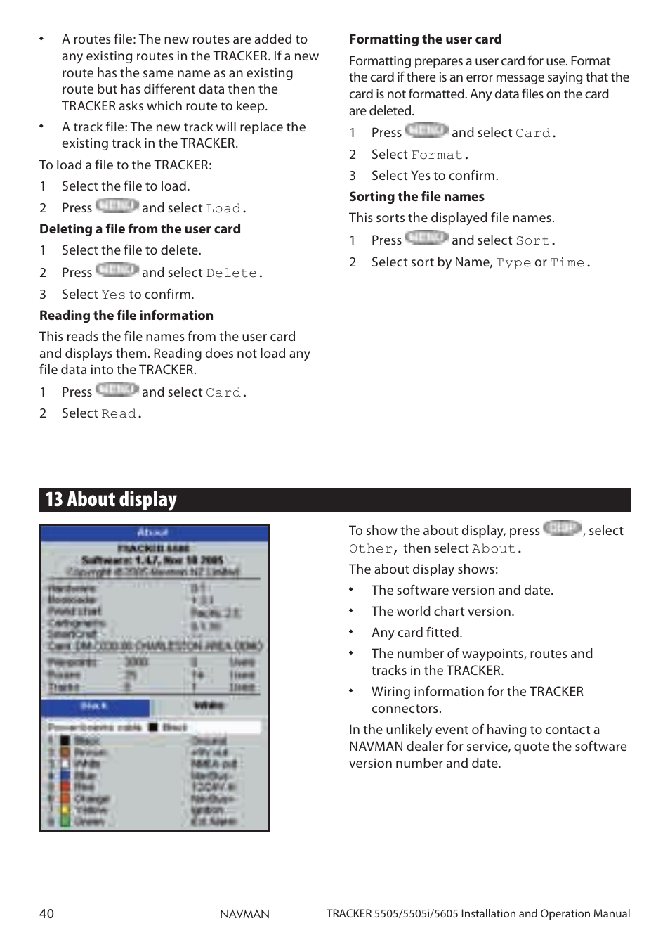 13 about display | Navman 5505 User Manual | Page 40 / 68