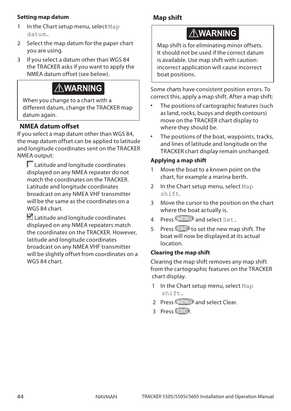 Caution, Caution danger warning | Navman 5505 User Manual | Page 44 / 68