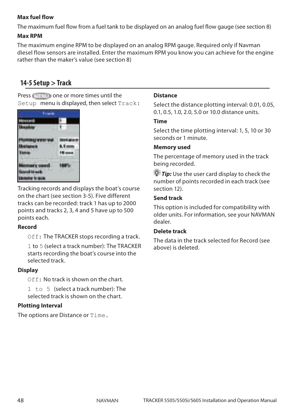 5 setup > track | Navman 5505 User Manual | Page 48 / 68