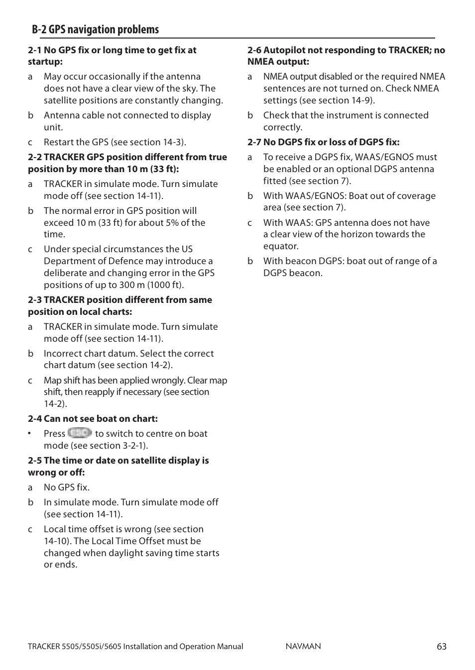 B-2 gps navigation problems | Navman 5505 User Manual | Page 63 / 68