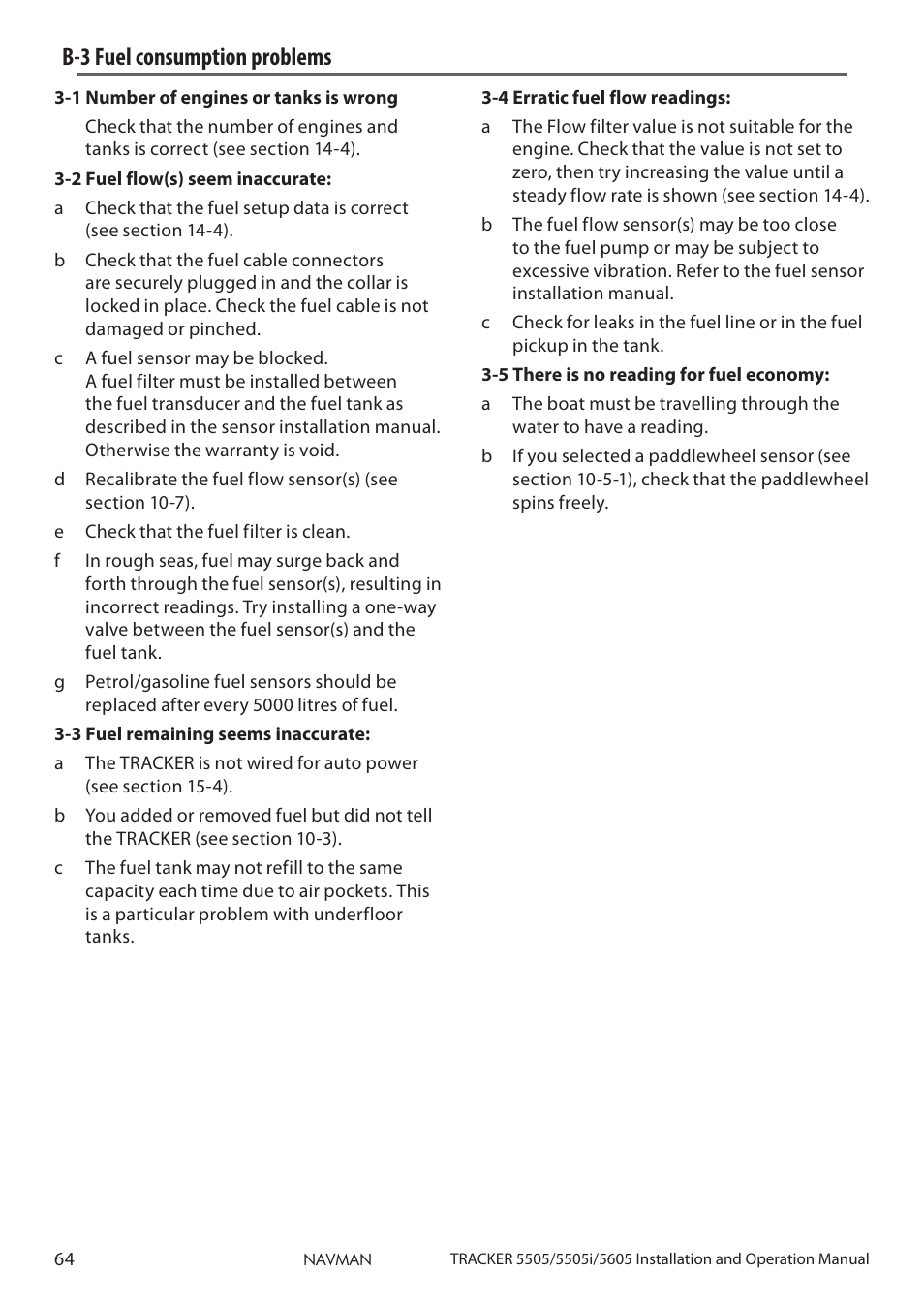 B-3 fuel consumption problems | Navman 5505 User Manual | Page 64 / 68