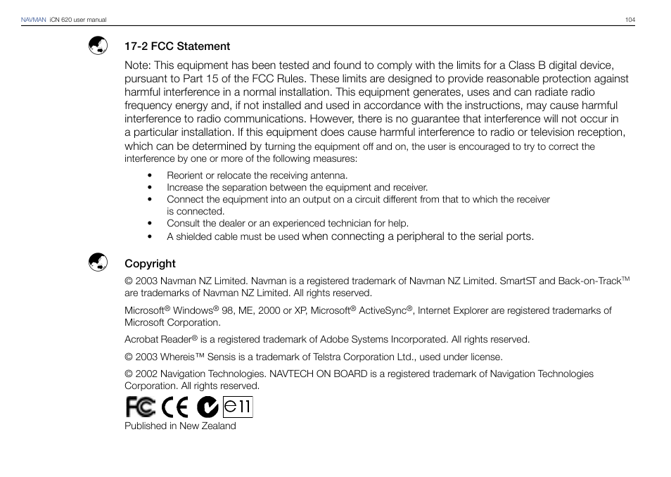 Navman iCN 620 User Manual | Page 104 / 106