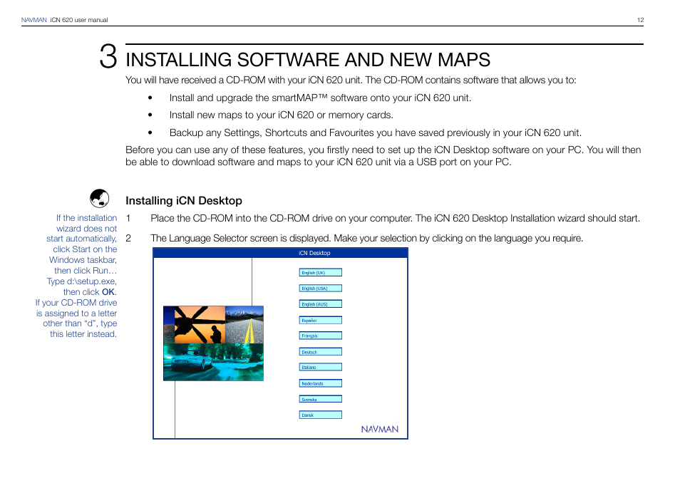 Installing software and new maps | Navman iCN 620 User Manual | Page 12 / 106