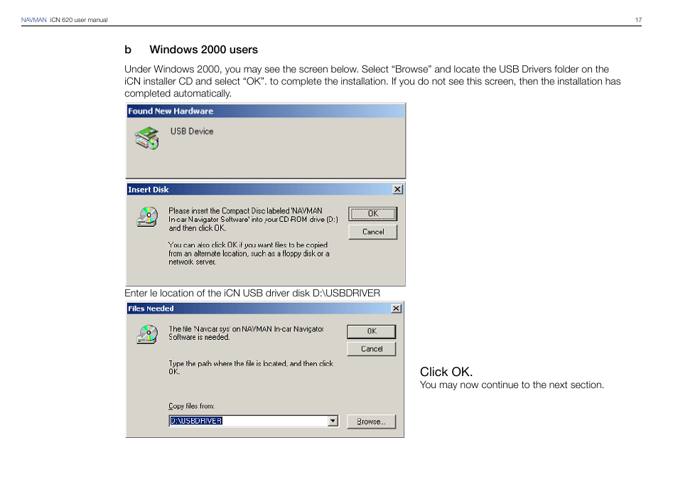 Click ok | Navman iCN 620 User Manual | Page 17 / 106