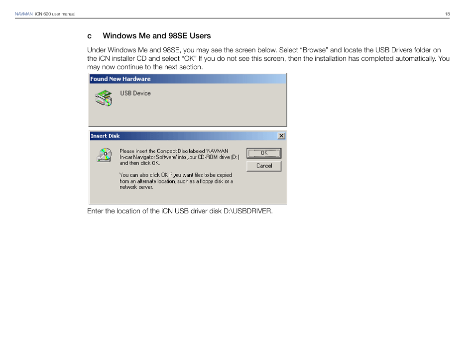 C windows me and 98se users | Navman iCN 620 User Manual | Page 18 / 106