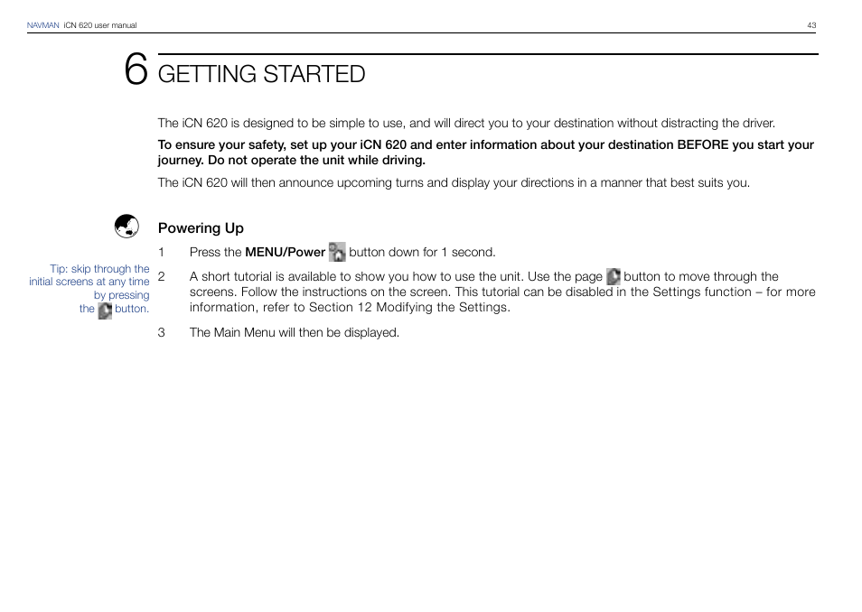 Getting started | Navman iCN 620 User Manual | Page 43 / 106