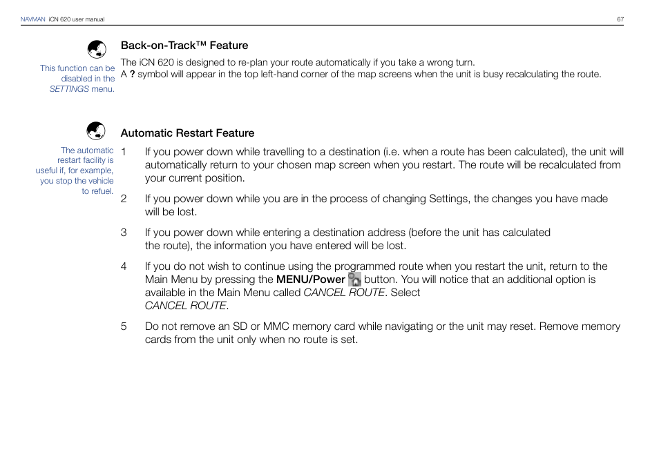 Navman iCN 620 User Manual | Page 67 / 106
