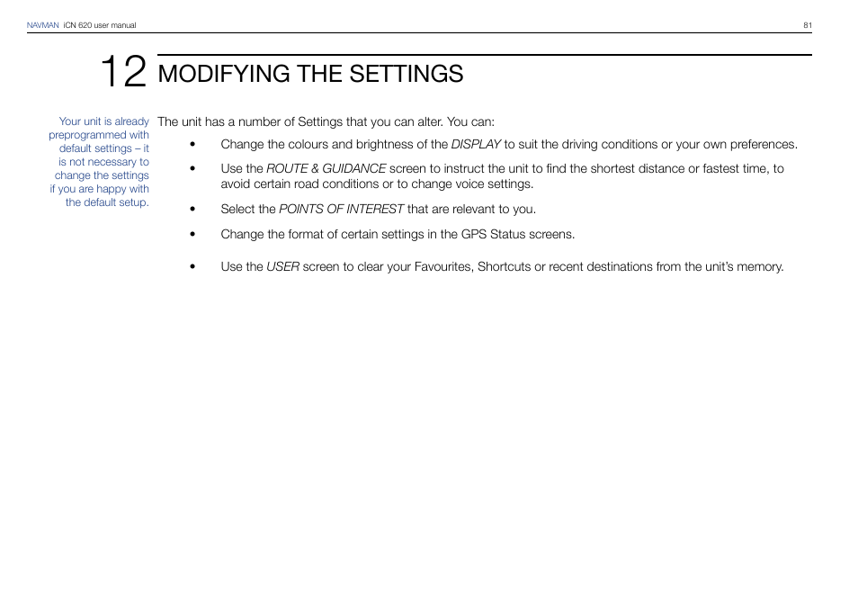 Modifying the settings | Navman iCN 620 User Manual | Page 81 / 106