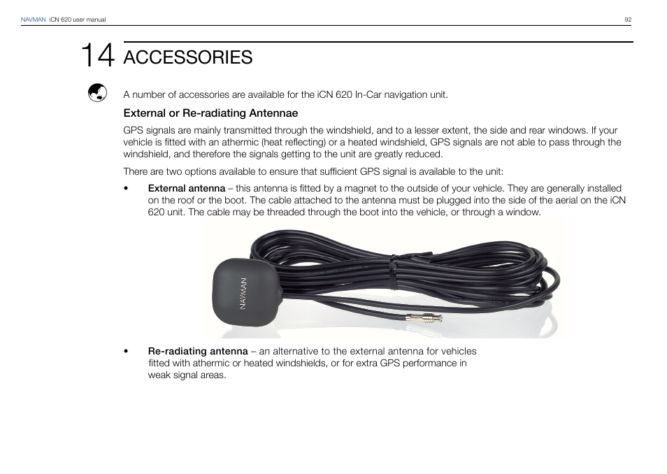 Accessories | Navman iCN 620 User Manual | Page 92 / 106