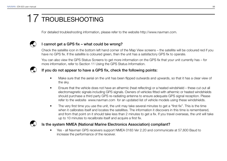 Troubleshooting | Navman iCN 620 User Manual | Page 98 / 106