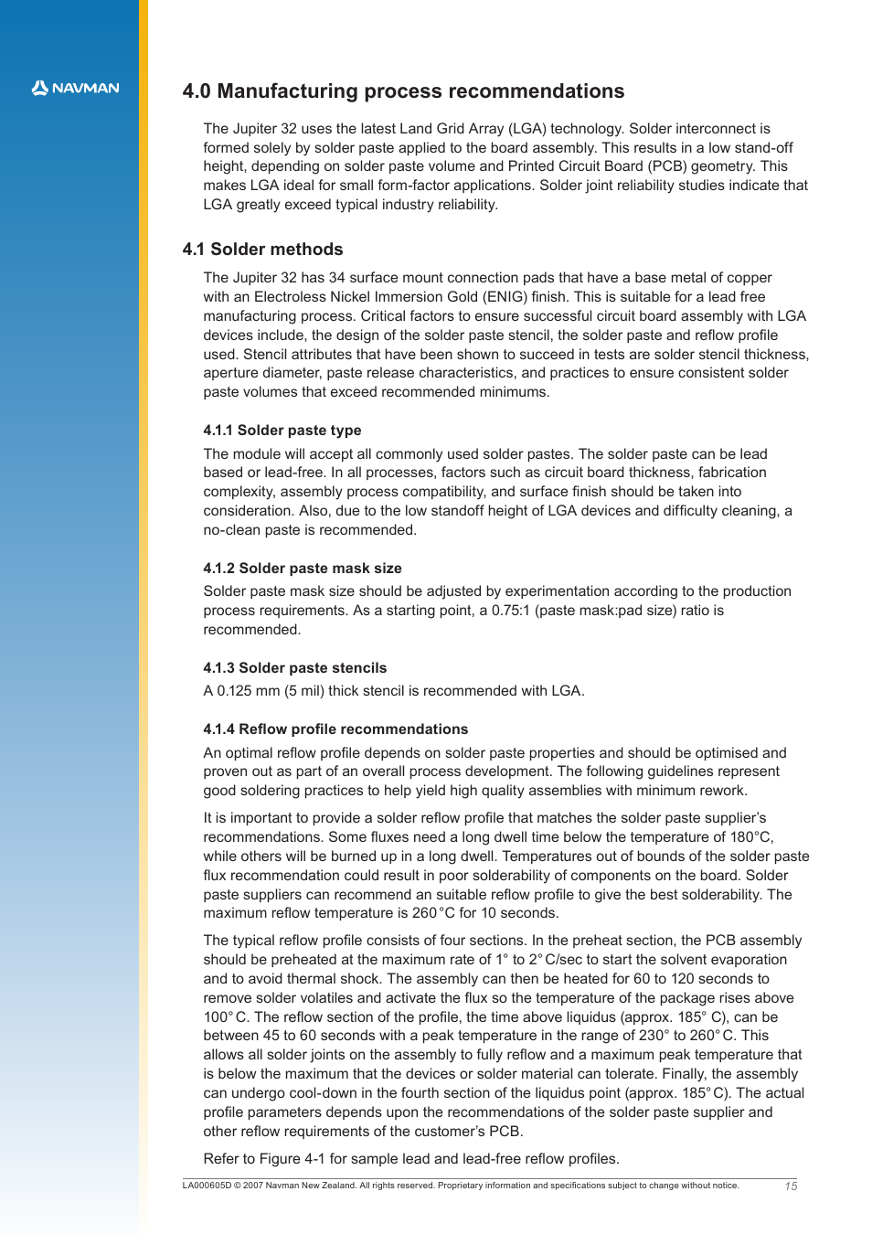 0 manufacturing process recommendations | Navman JUPITER LA000605D User Manual | Page 18 / 26