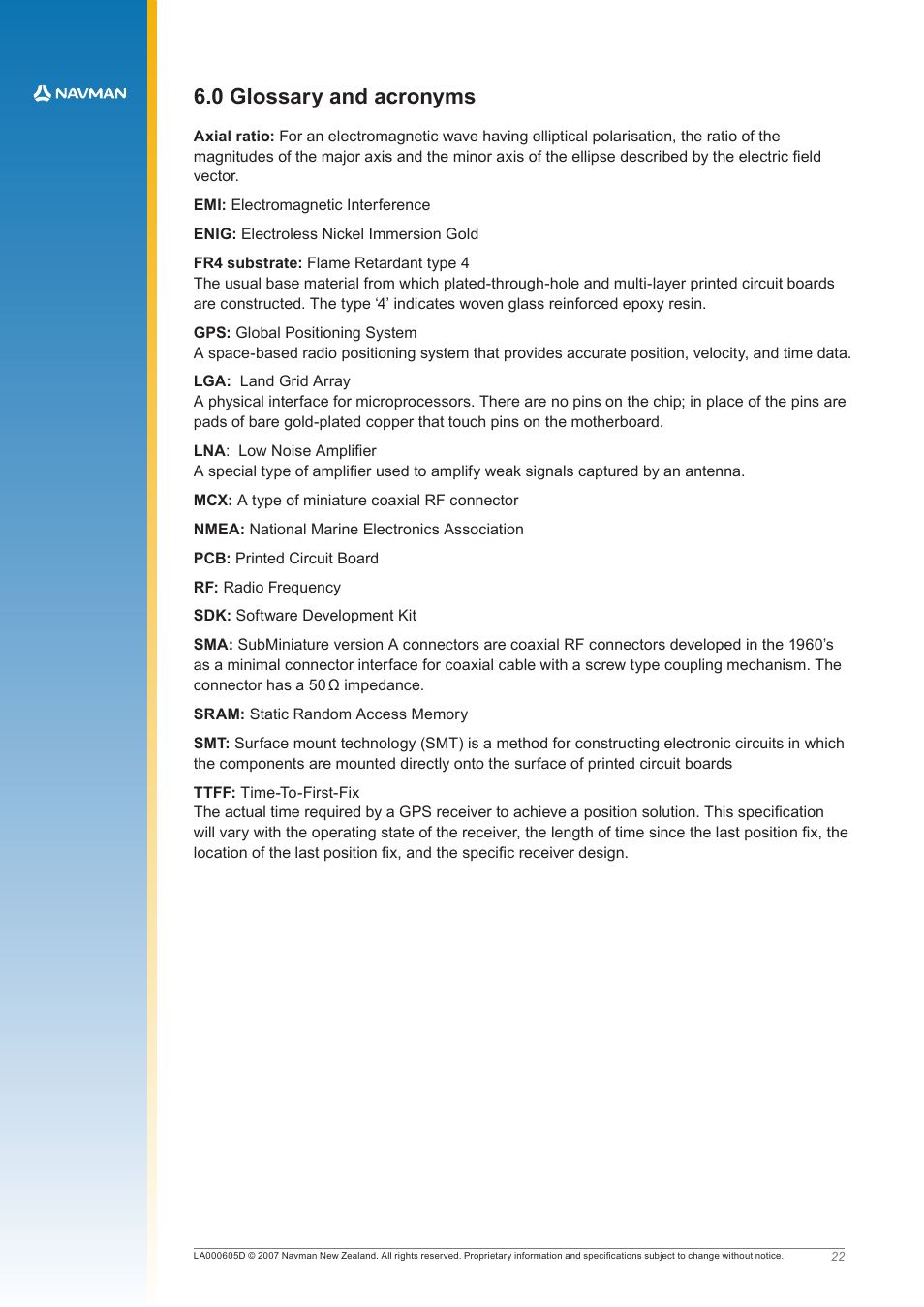 0 glossary and acronyms | Navman JUPITER LA000605D User Manual | Page 25 / 26