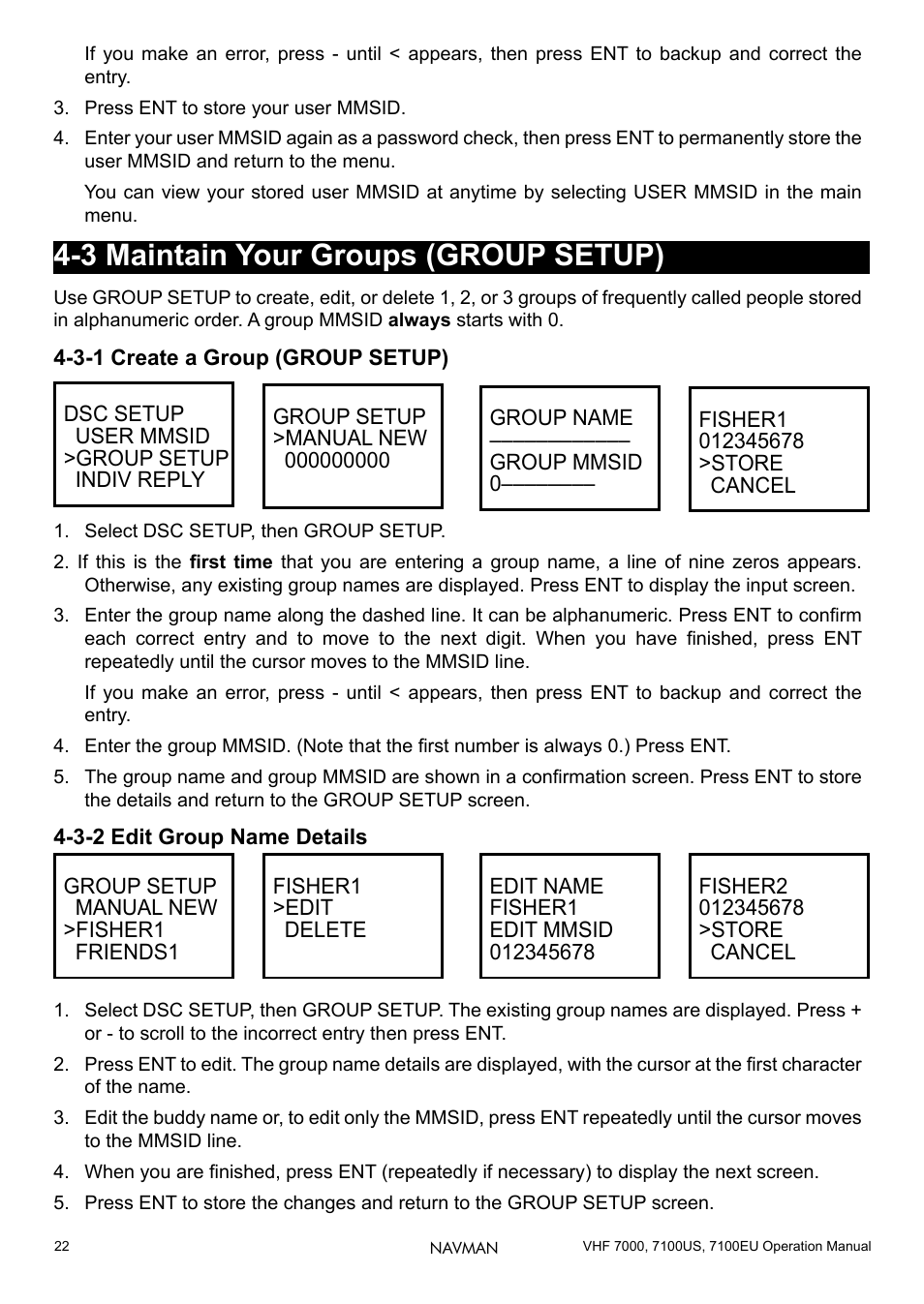 3 maintain your groups (group setup), 3-1 create a group (group setup), 3-2 edit group name details | Navman 7000 User Manual | Page 22 / 52