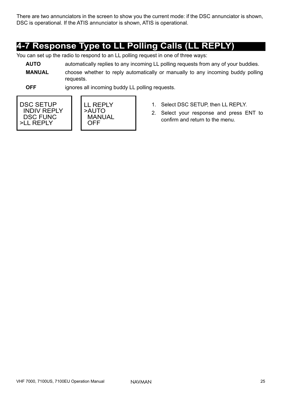 7 response type to ll polling calls (ll reply) | Navman 7000 User Manual | Page 25 / 52