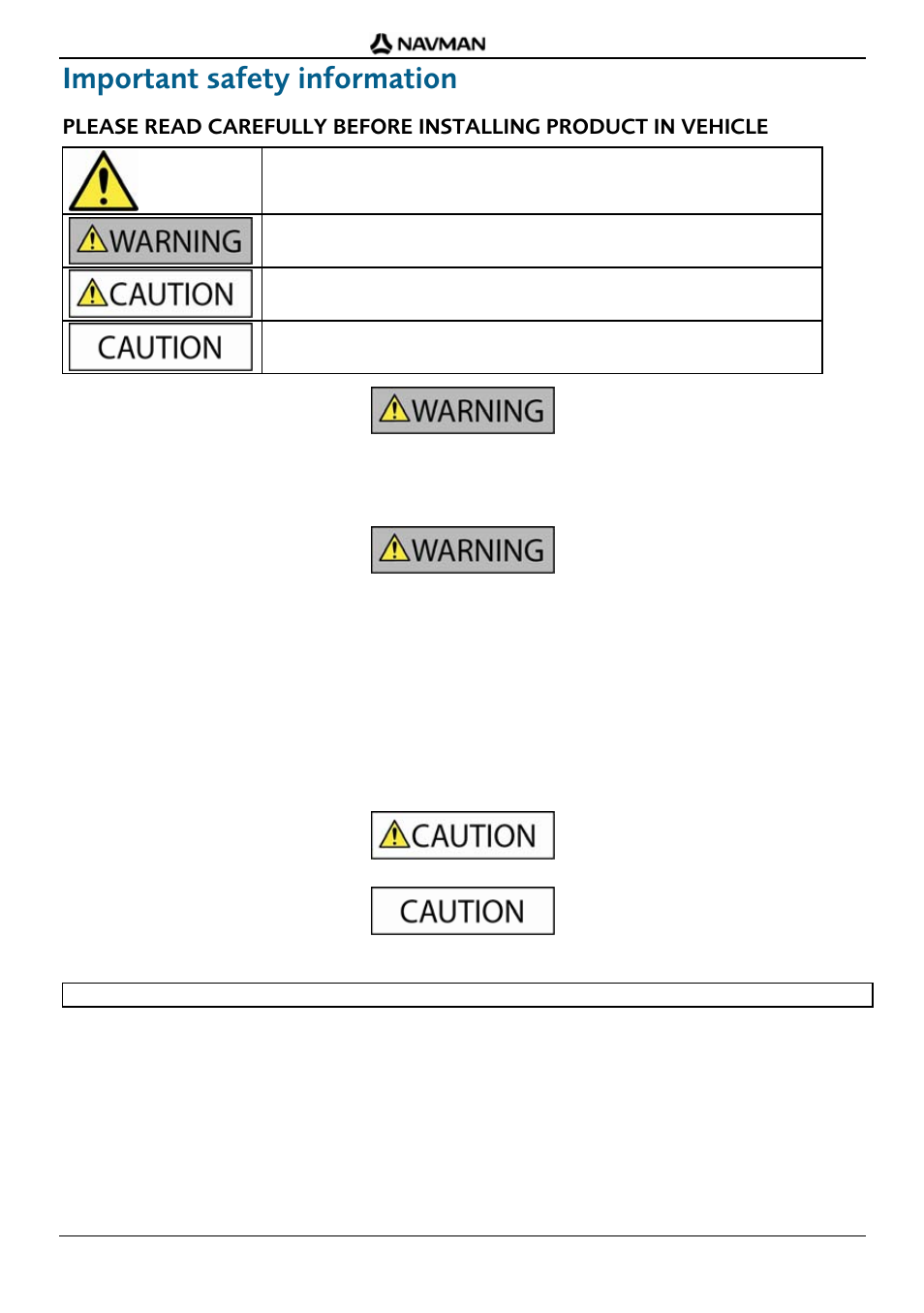 Important safety information, F-series | important safety information | Navman F-Series User Manual | Page 3 / 24