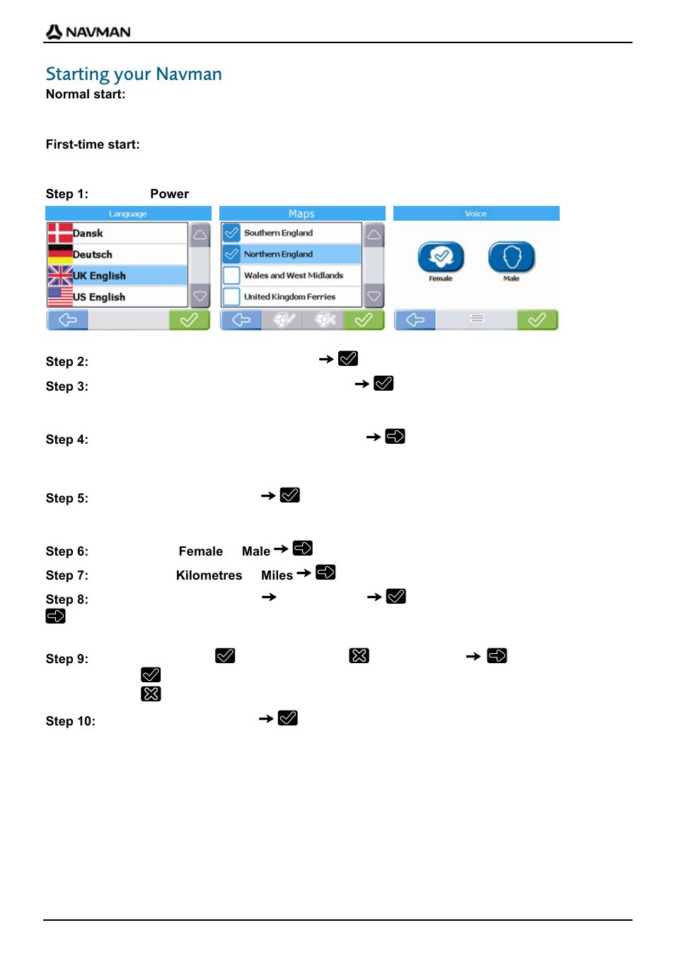 Starting your navman | Navman F-Series User Manual | Page 8 / 24