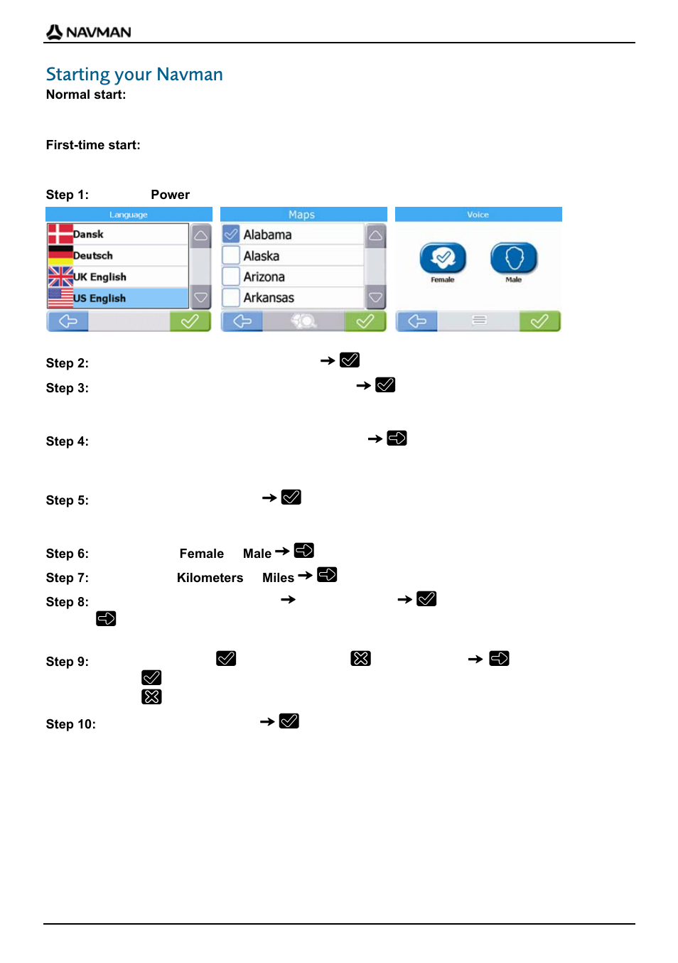 Starting your navman | Navman F20 Europe User Manual | Page 8 / 24