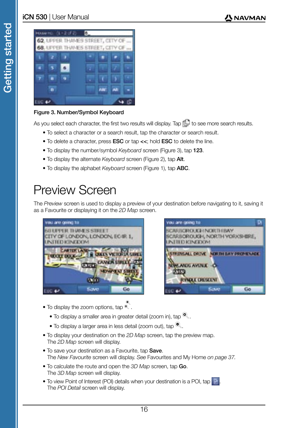 Preview screen, Get tin g st ar te d | Navman SmartS iCN530 User Manual | Page 16 / 72