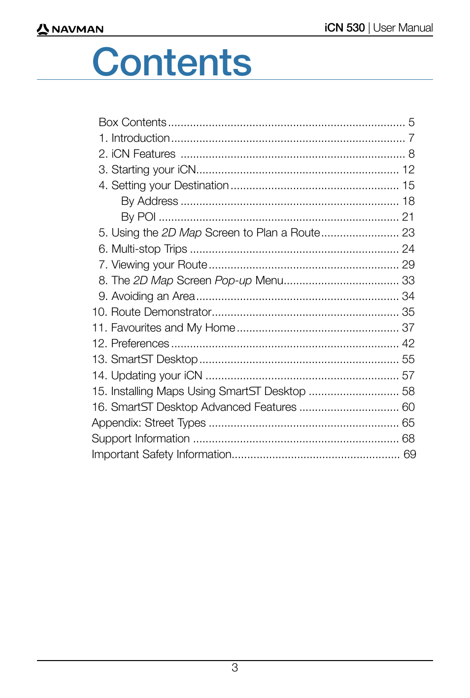Navman SmartS iCN530 User Manual | Page 3 / 72