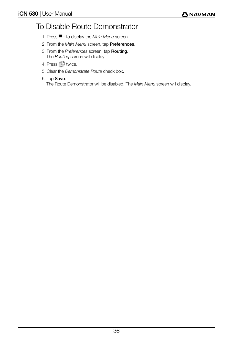 Navman SmartS iCN530 User Manual | Page 36 / 72