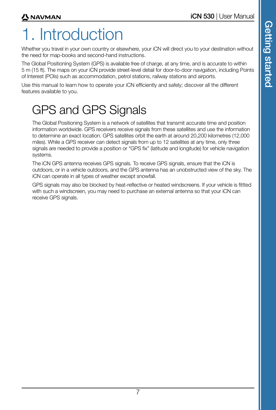 Introduction, Gps and gps signals | Navman SmartS iCN530 User Manual | Page 7 / 72