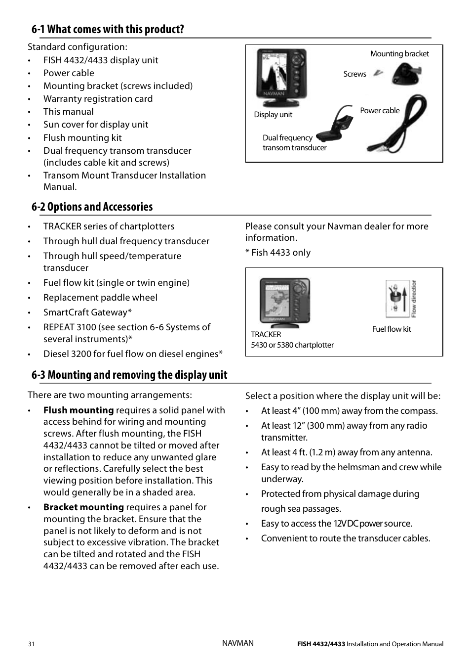 1 what comes with this product, 3 mounting and removing the display unit, 2 options and accessories | Navman 4433 User Manual | Page 29 / 37