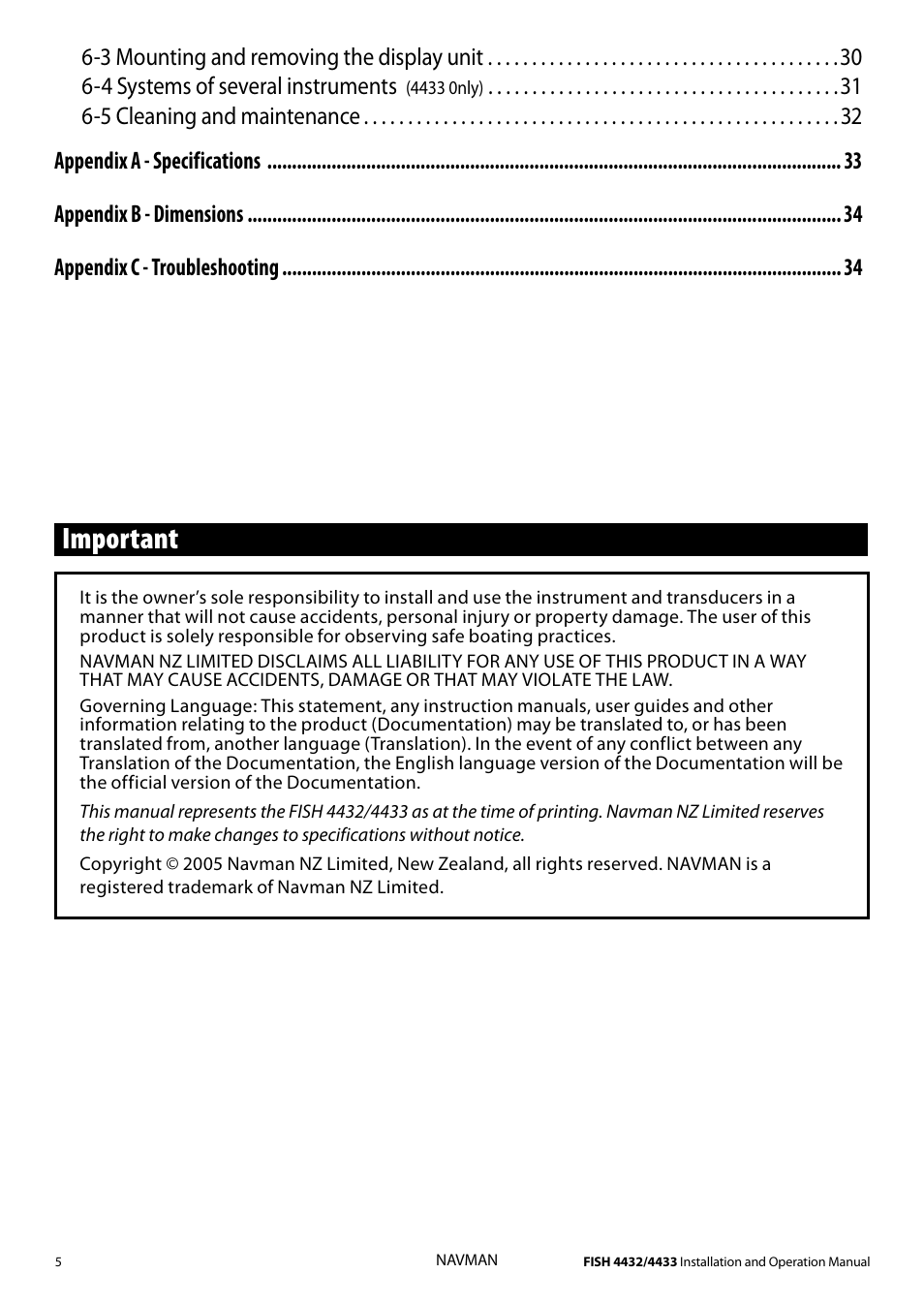 Important | Navman 4433 User Manual | Page 3 / 37