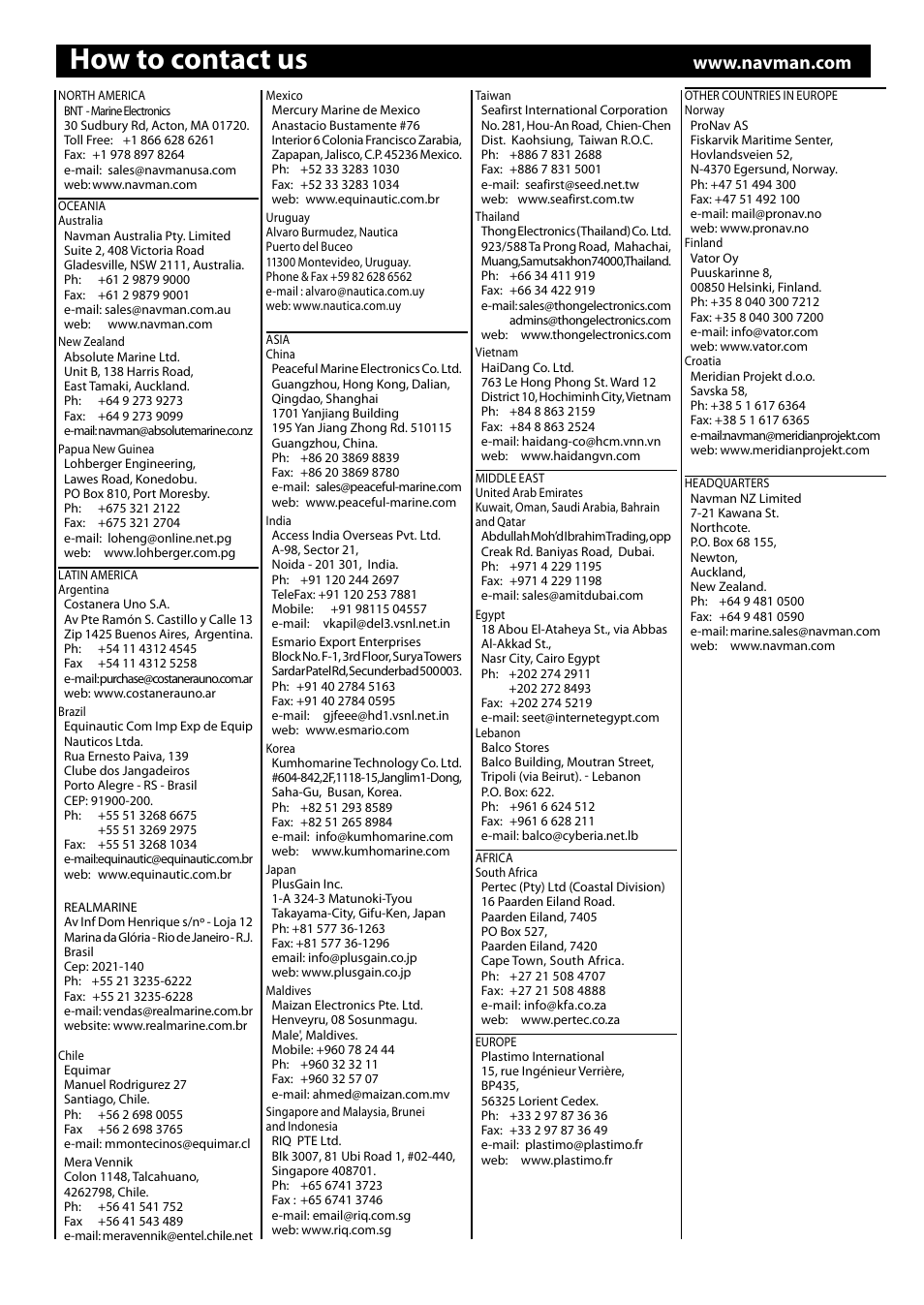 How to contact us | Navman 4433 User Manual | Page 36 / 37