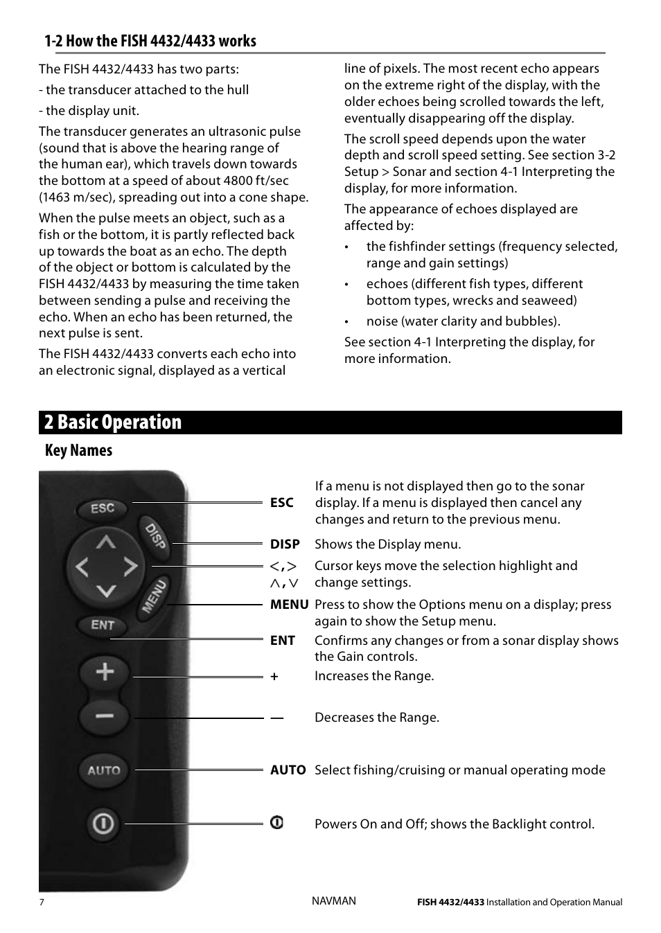 2 basic operation, Key names | Navman 4433 User Manual | Page 5 / 37