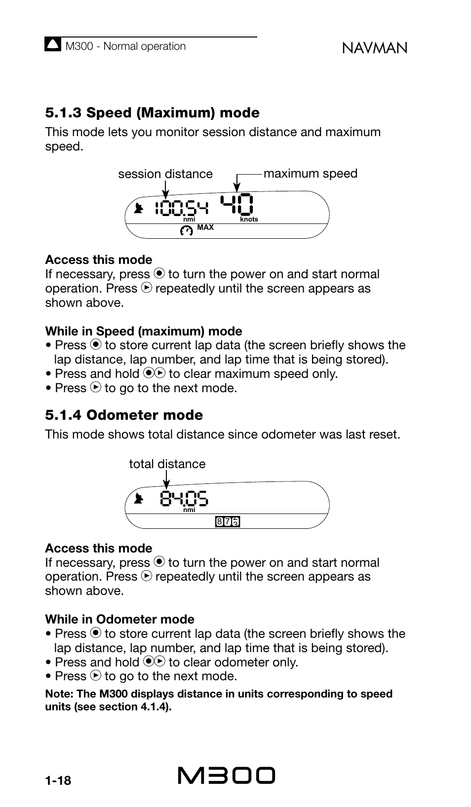 M300, Navman, 3 speed (maximum) mode | Navman Sport Tool M300 User Manual | Page 18 / 26