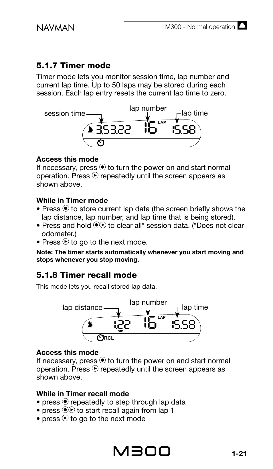 M300, Navman, 7 timer mode | Navman Sport Tool M300 User Manual | Page 21 / 26