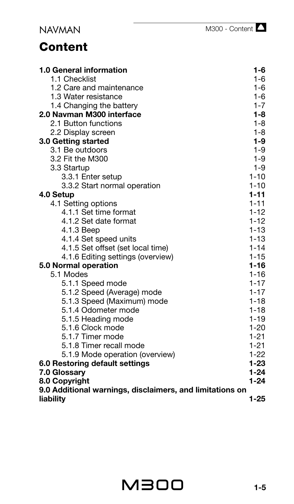 M300, Content, Navman | Navman Sport Tool M300 User Manual | Page 5 / 26