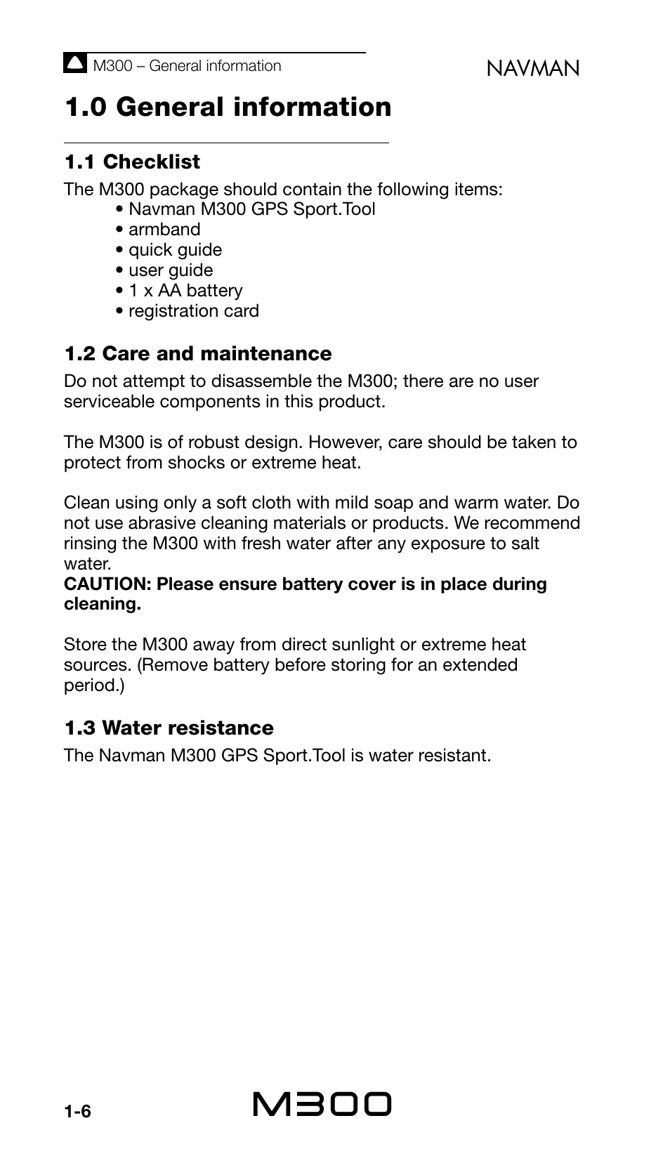 M300, 0 general information, Navman | Navman Sport Tool M300 User Manual | Page 6 / 26