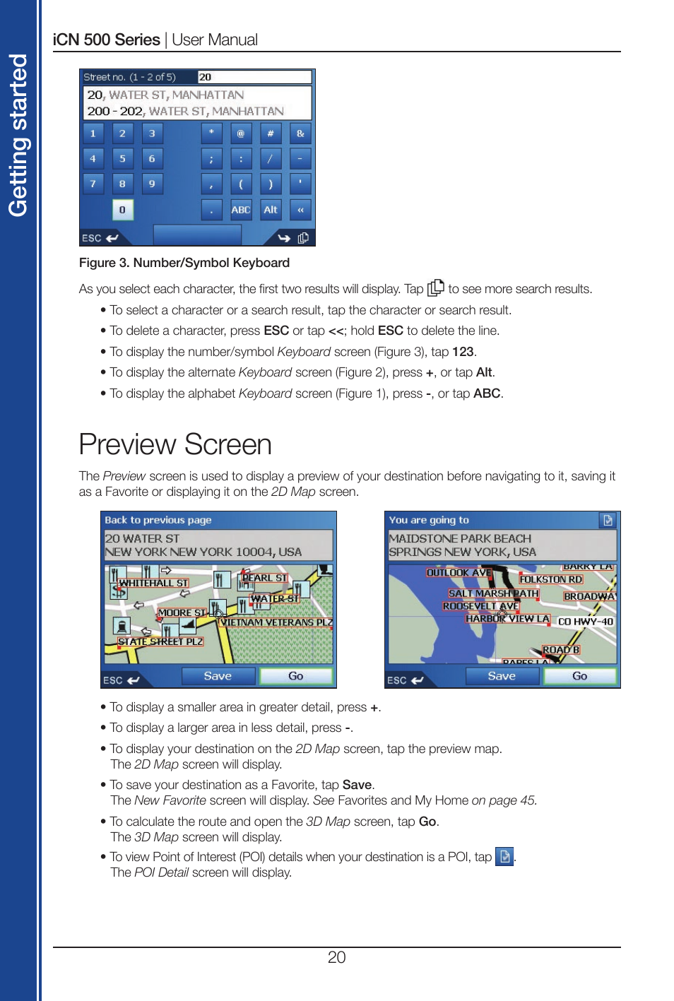 Preview screen, Get tin g st ar te d | Navman iCN 520 User Manual | Page 20 / 92