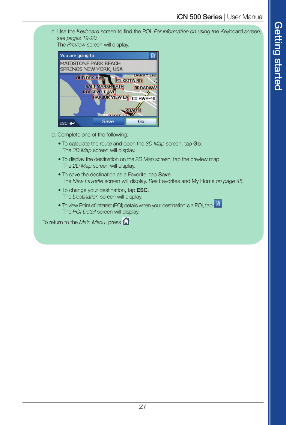 Get tin g s ta rte d | Navman iCN 520 User Manual | Page 27 / 92