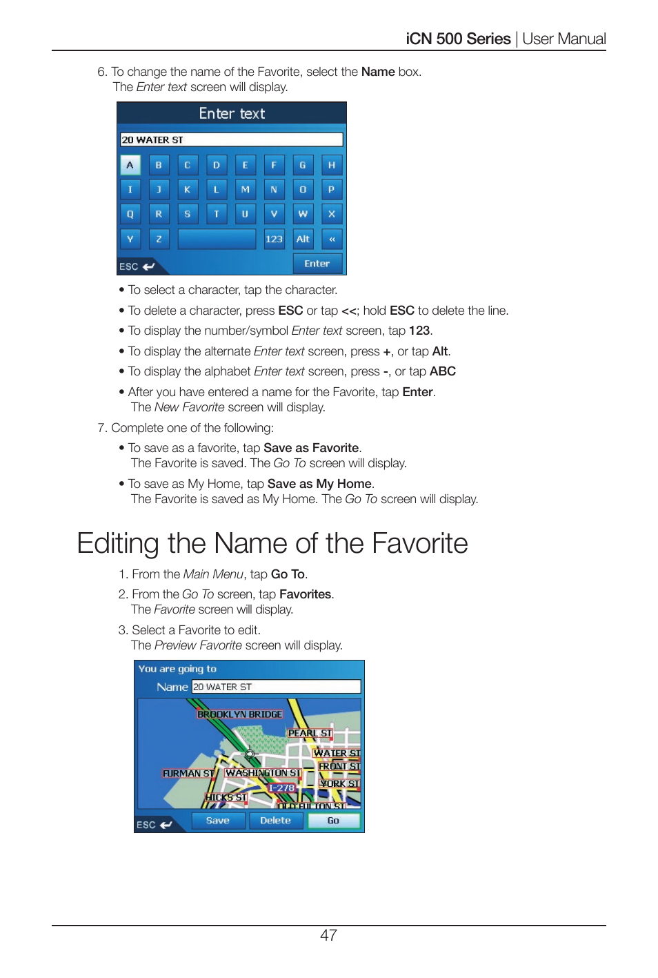 Editing the name of the favorite | Navman iCN 520 User Manual | Page 47 / 92