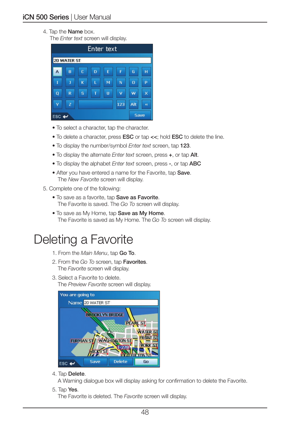 Deleting a favorite | Navman iCN 520 User Manual | Page 48 / 92