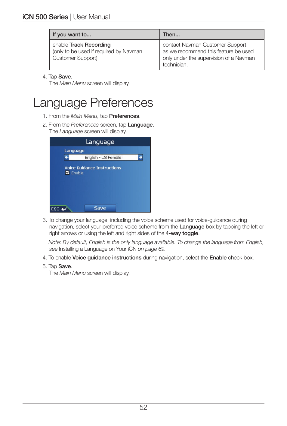 Language preferences | Navman iCN 520 User Manual | Page 52 / 92