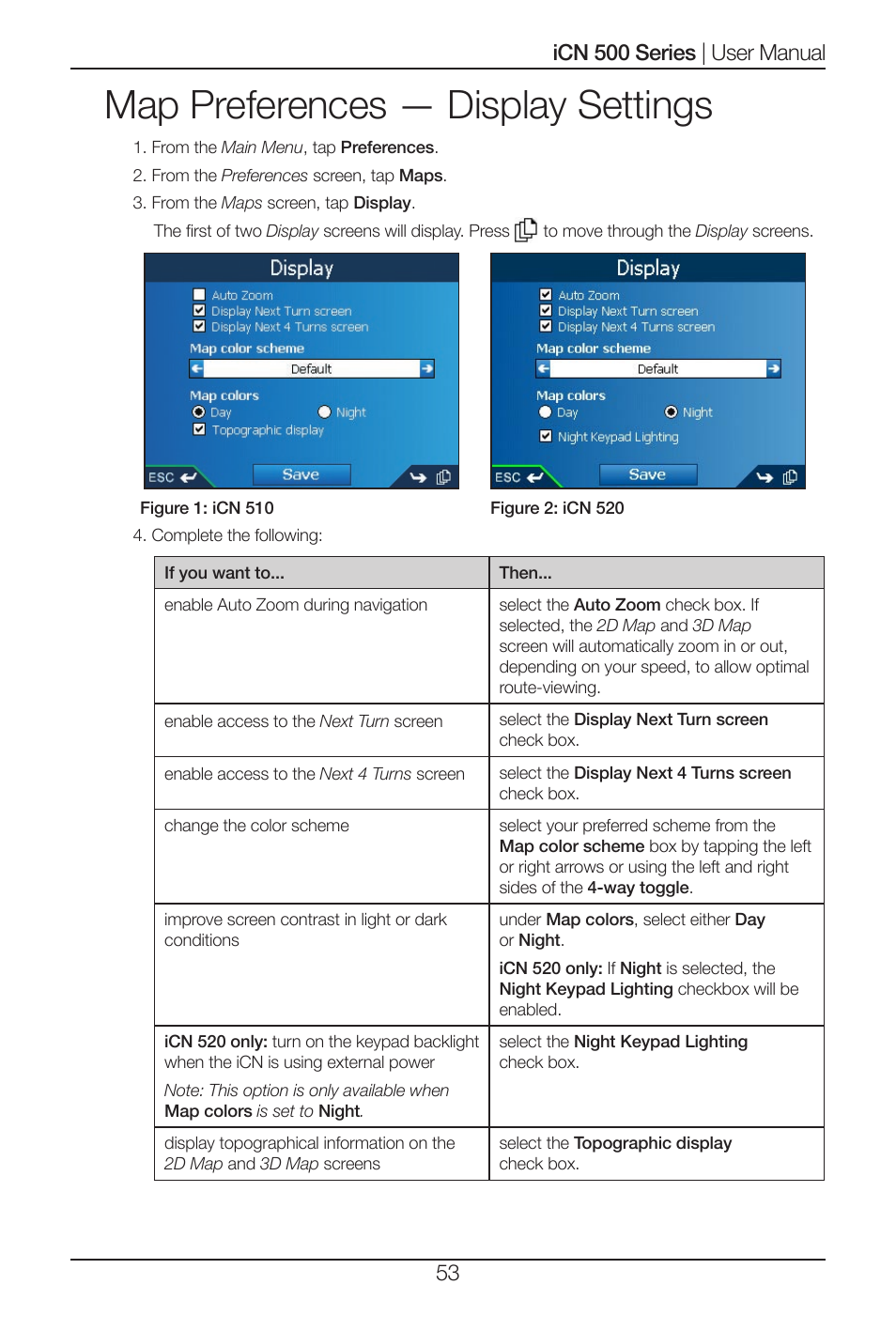 Map preferences — display settings | Navman iCN 520 User Manual | Page 53 / 92