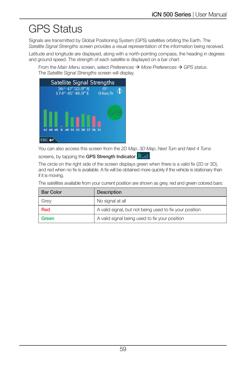 Gps status | Navman iCN 520 User Manual | Page 59 / 92