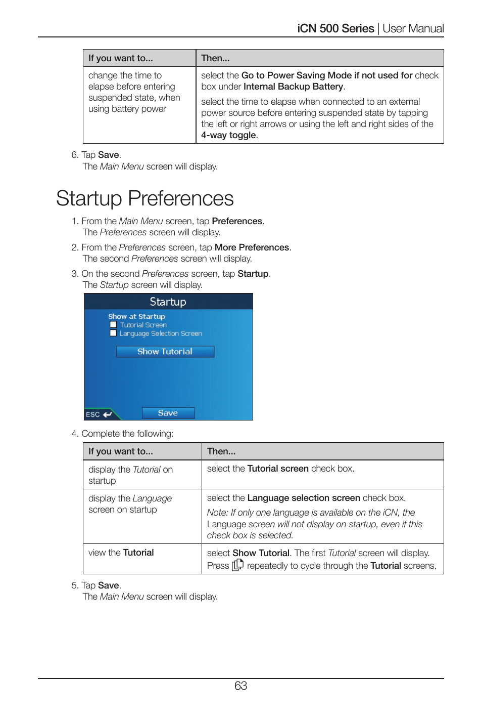 Startup preferences | Navman iCN 520 User Manual | Page 63 / 92