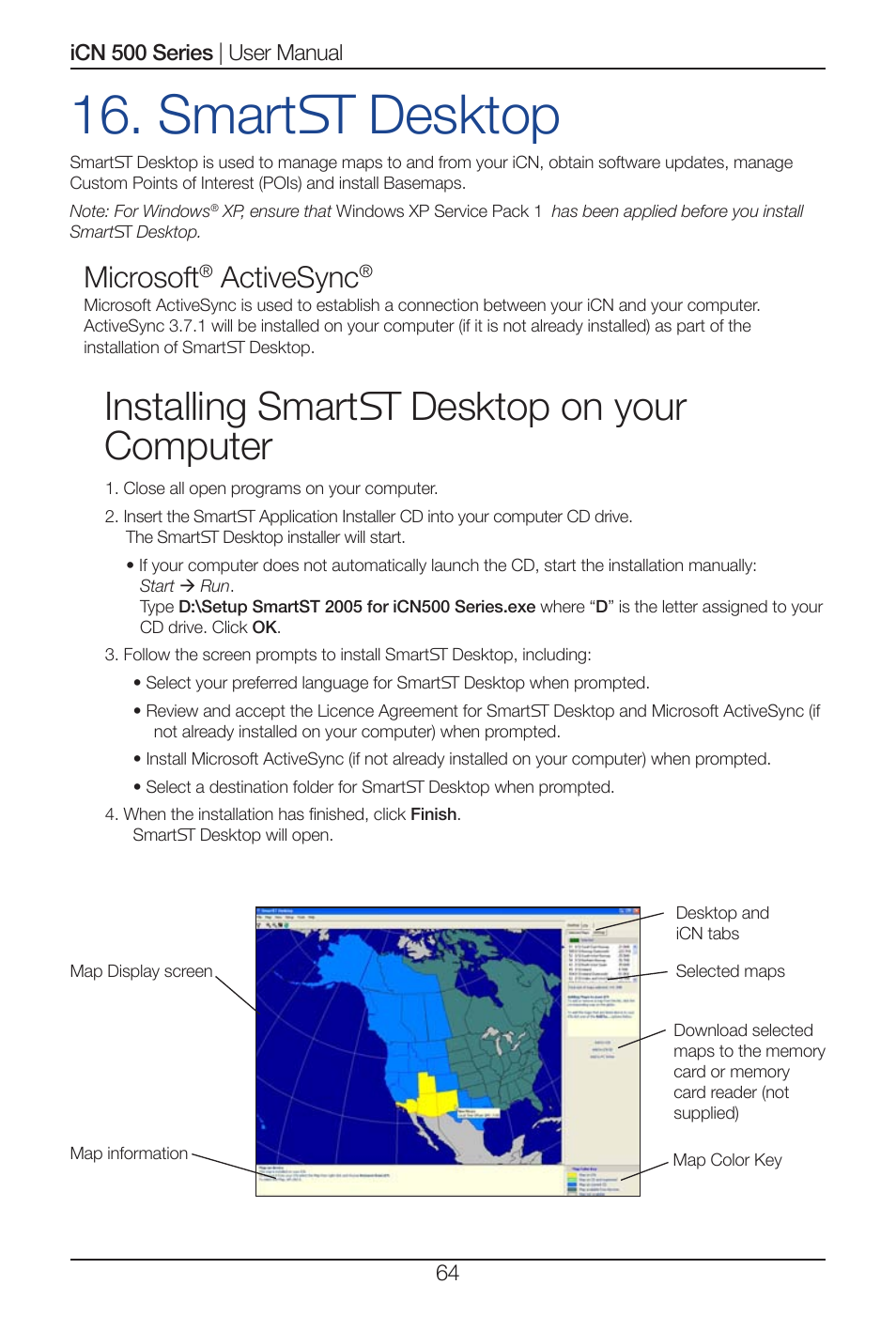 Smart desktop, Installing smart desktop on your computer, Microsoft | Activesync | Navman iCN 520 User Manual | Page 64 / 92