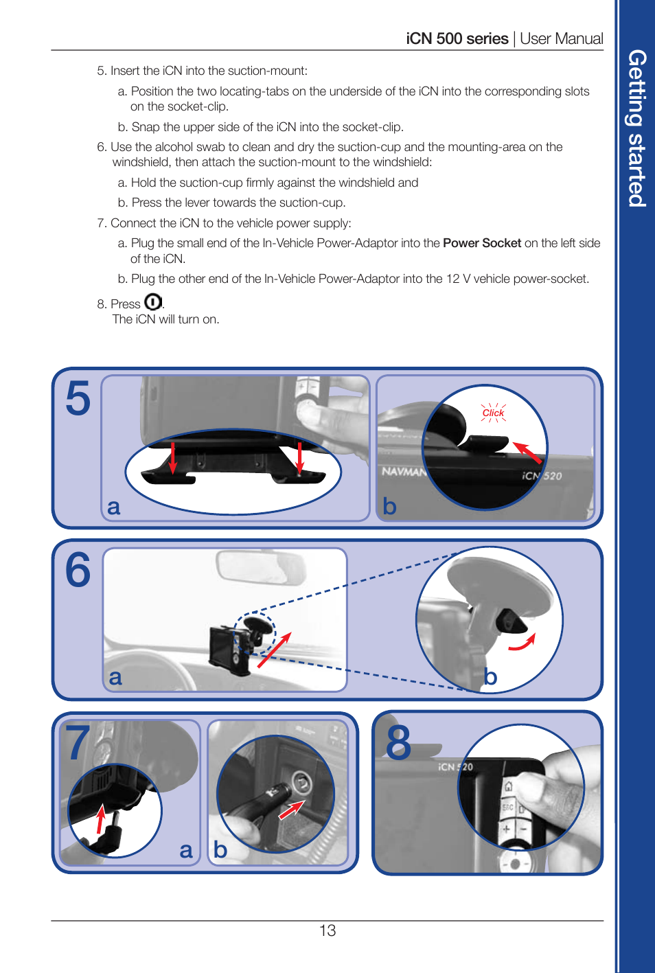 Get tin g s ta rte d | Navman iCN 500 series User Manual | Page 13 / 100